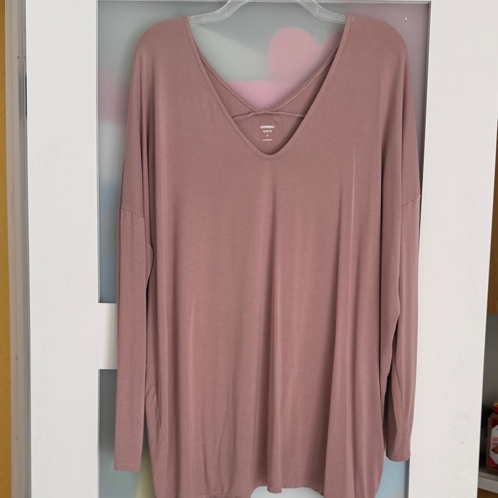 Express Dusty Rose Long Sleeve V-Neck Tunic